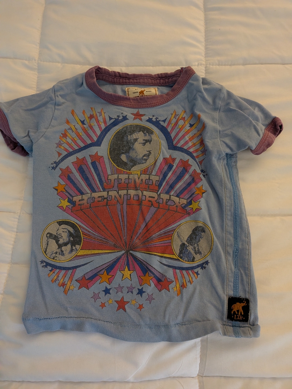 Kids Graphic Jimi Hendrix Tee - Light Blue with Mauve Trim